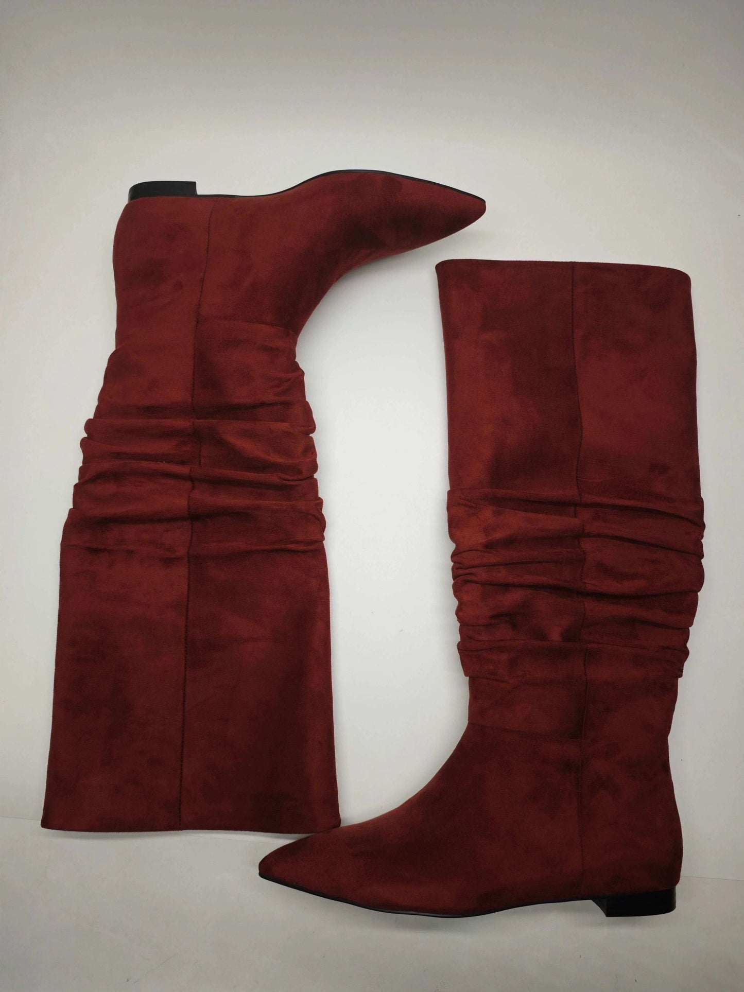 Noella Slouch Knee High Flat Boots - Burgundy