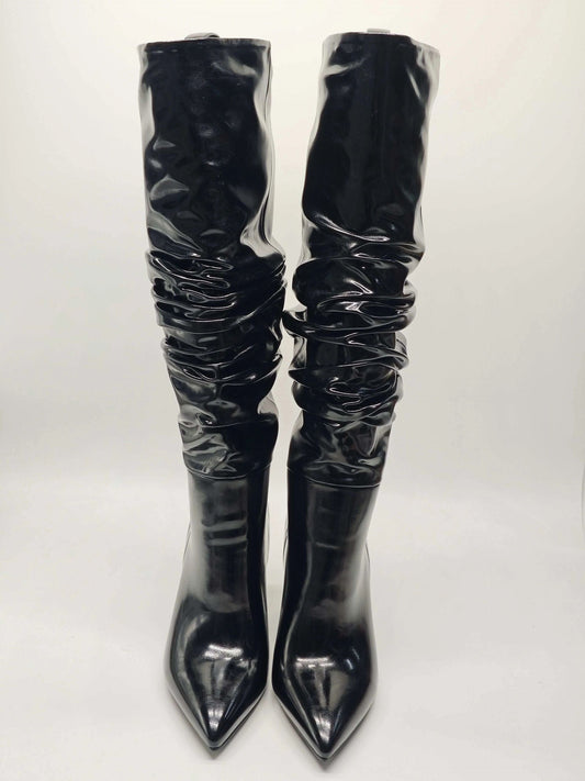 Noella Slouch Knee High Heeled Boots - Black