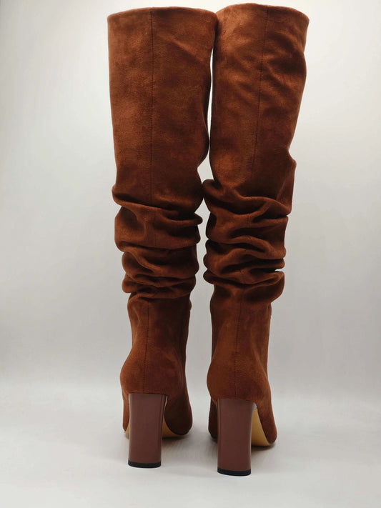 Noella Slouch Knee High Heeled Boots - Brown