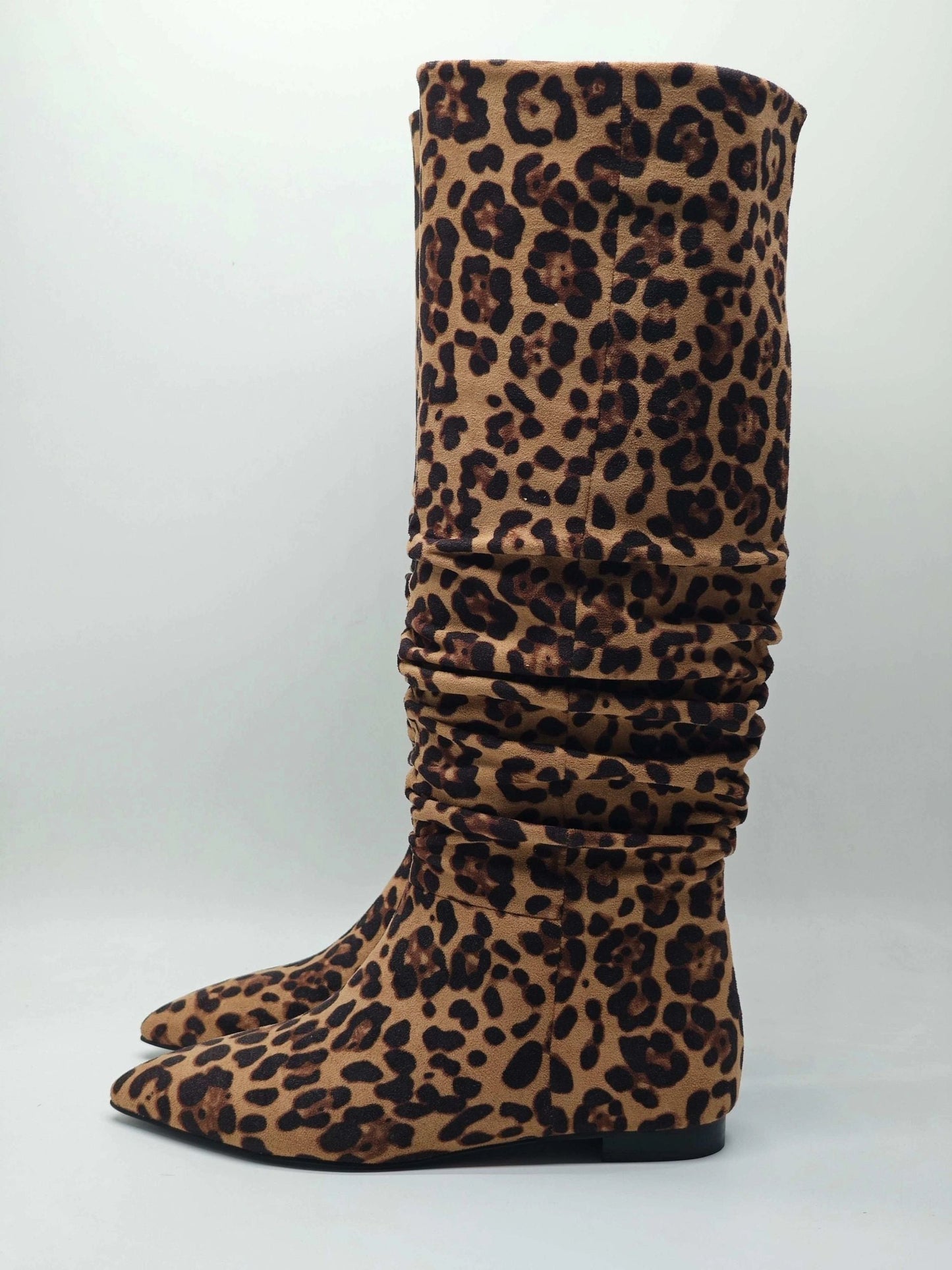 Noella Slouch Knee High Flat Boots - Leopard