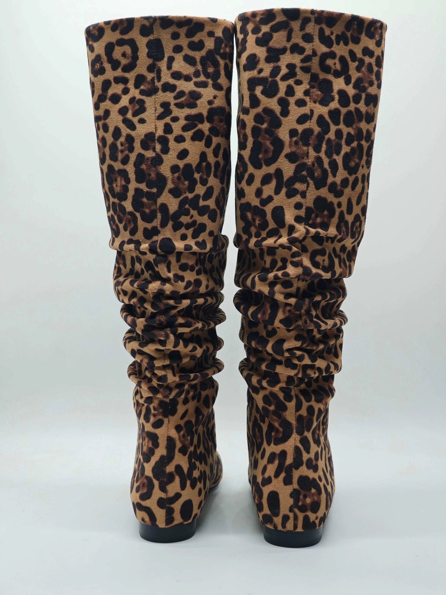 Noella Slouch Knee High Flat Boots - Leopard
