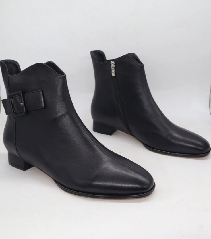 Vangel Buckle Square Heel Ankle Boots - Black
