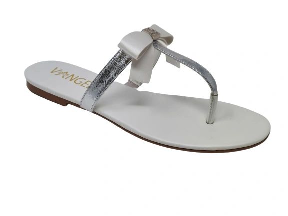 Chizzy Bow Slippers- White/Silver