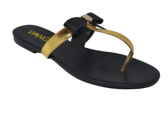 Chizzy Bow Slippers- Black/Gold