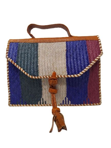 Vangel Rectangular Raffia Bags - Purple/Pink/Green