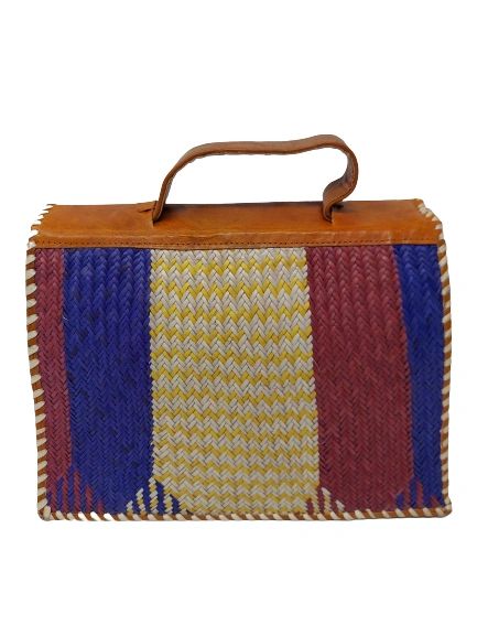 Vangel Rectangular Raffia Bags - Purple/Pink/Green
