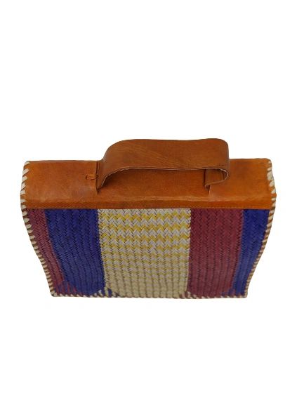 Vangel Rectangular Raffia Bags - Purple/Pink/Green