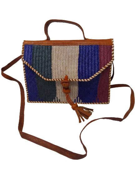 Vangel Rectangular Raffia Bags - Purple/Pink/Green