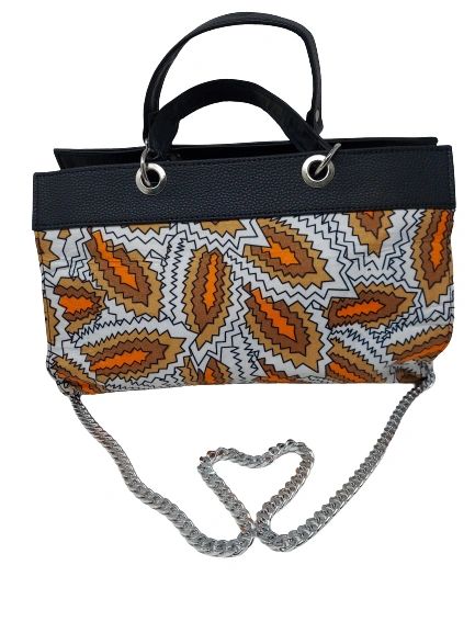 Nneoma Ankara Handbag - White/Brown/Orange