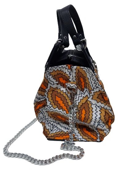 Nneoma Ankara Handbag - White/Brown/Orange