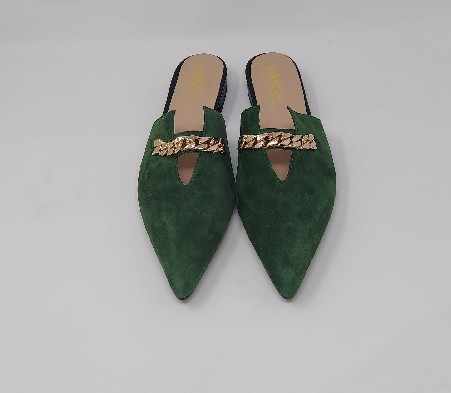 Zoey Pointed Toe Flat Mules - Green