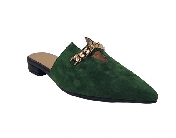 Zoey Pointed Toe Flat Mules - Green
