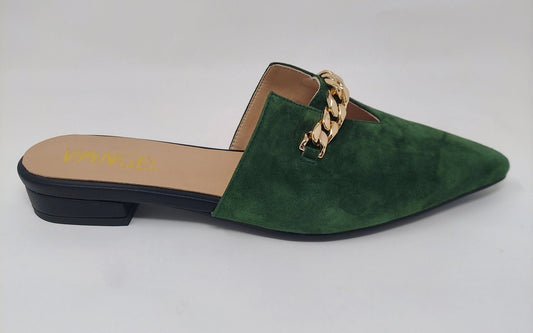 Zoey Pointed Toe Flat Mules - Green