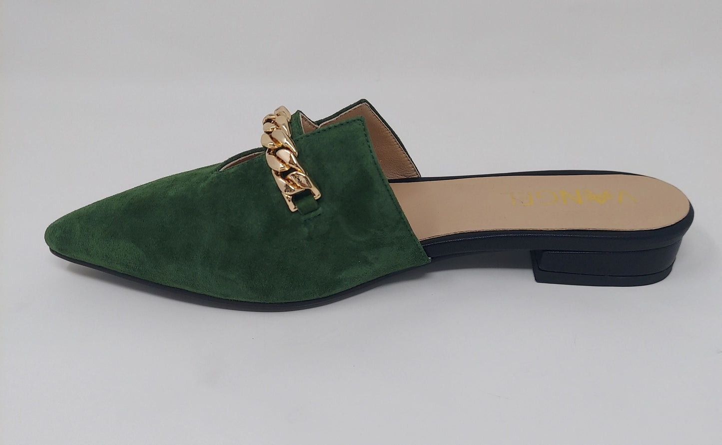 Zoey Pointed Toe Flat Mules - Green