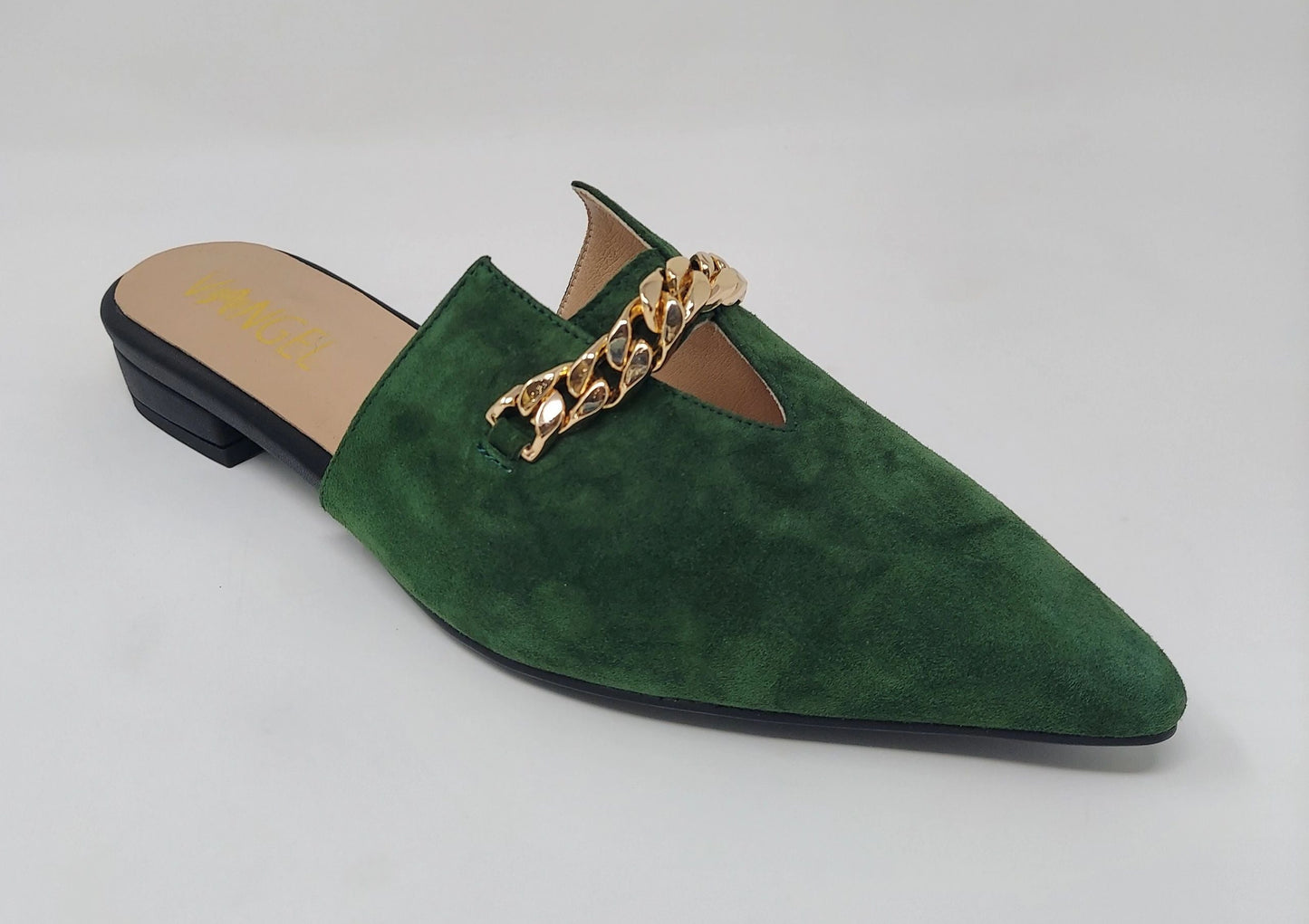 Zoey Pointed Toe Flat Mules - Green