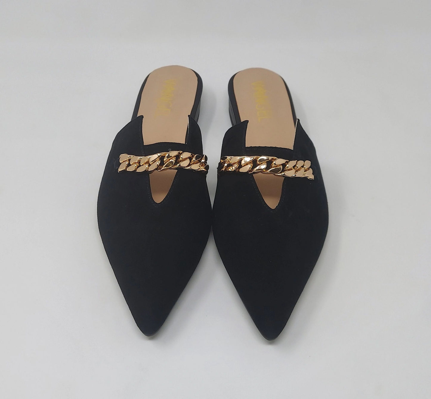 Zoey Pointed Toe Flat Mules - Black