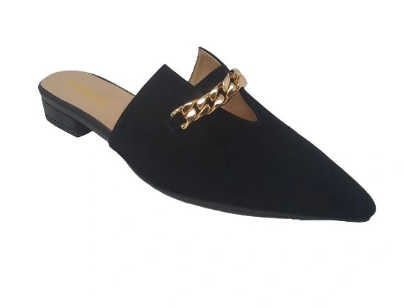 Zoey Pointed Toe Flat Mules - Black