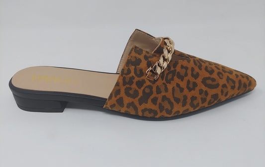 Zoey Pointed Toe Flat Mules - Leopard