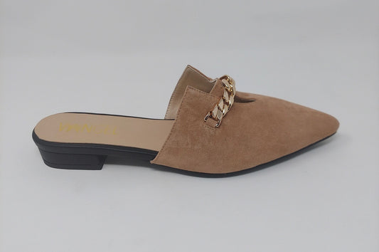 Zoey Pointed Toe Flat Mules - Tan