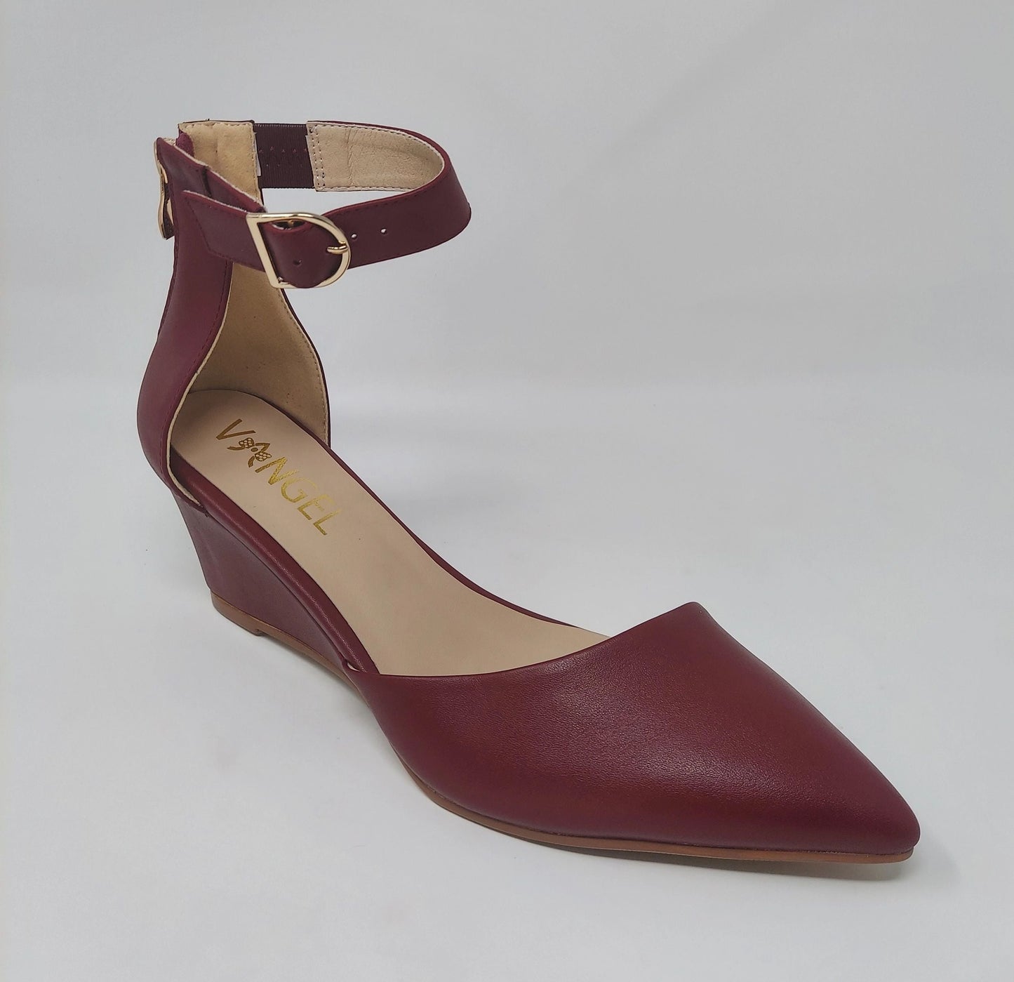 Leila Slanted Closed Toe Wedge - Burgundy
