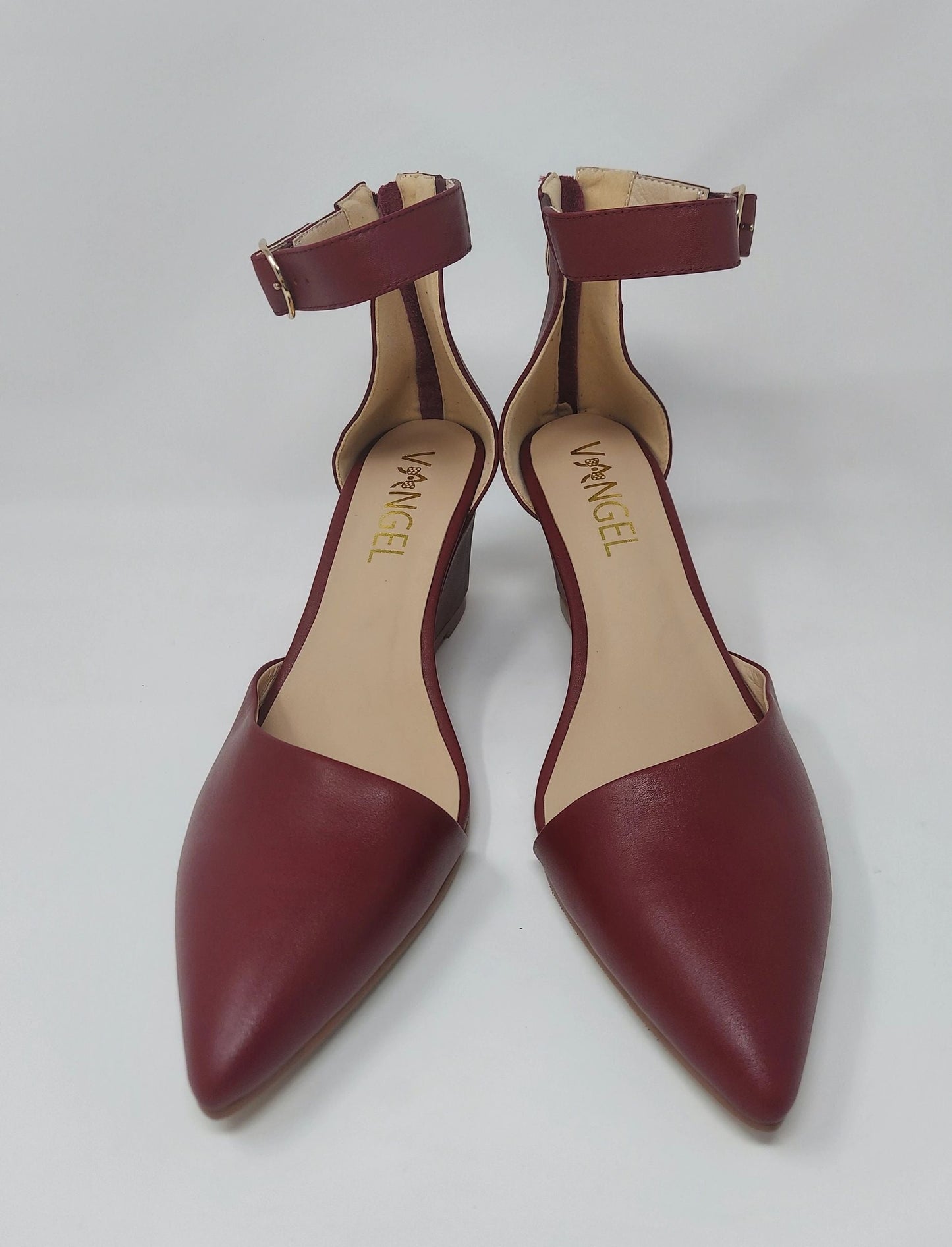 Leila Slanted Closed Toe Wedge - Burgundy