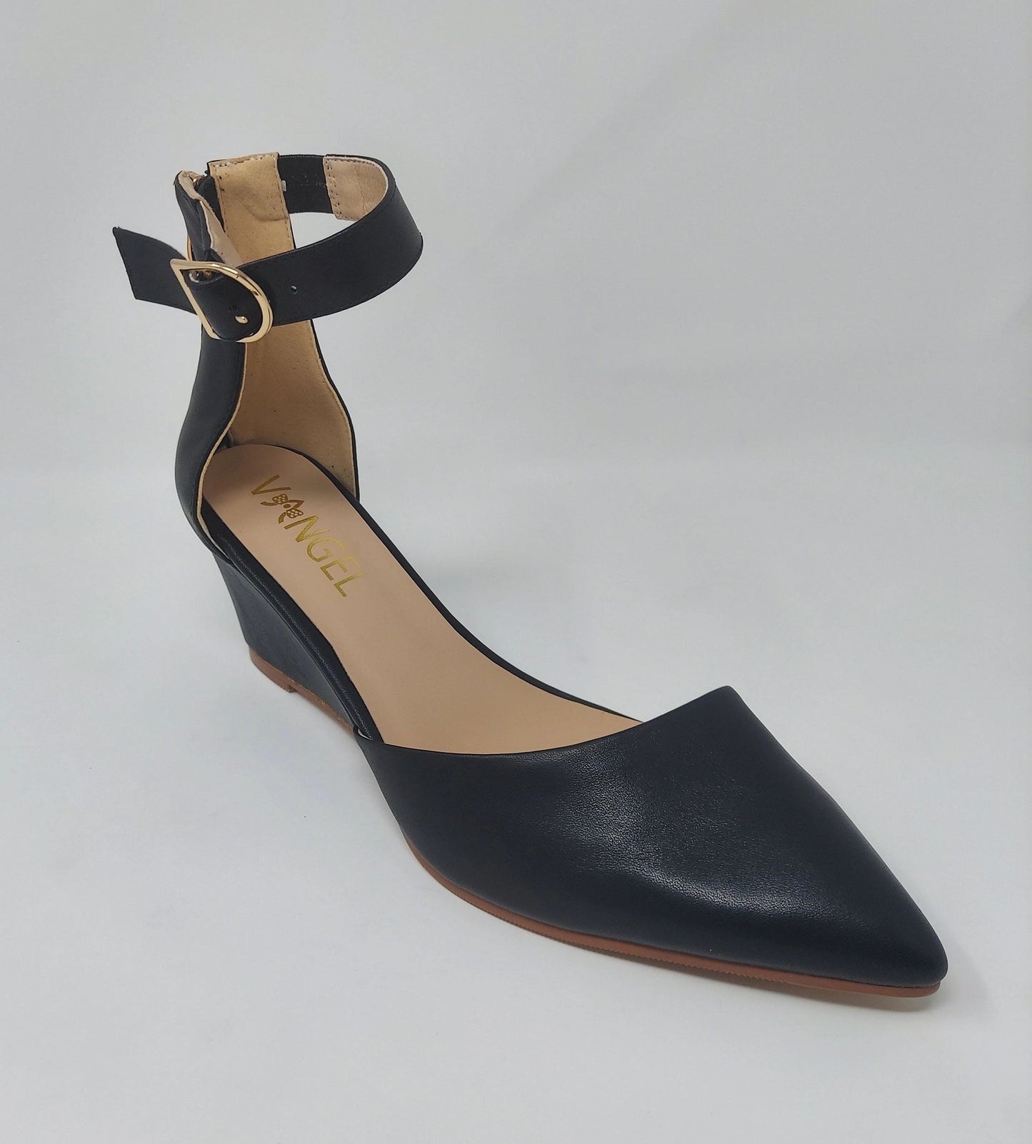 Leila Slanted Closed Toe Wedge - Black