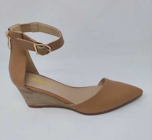 Leila Slanted Closed Toe Wedge - Tan