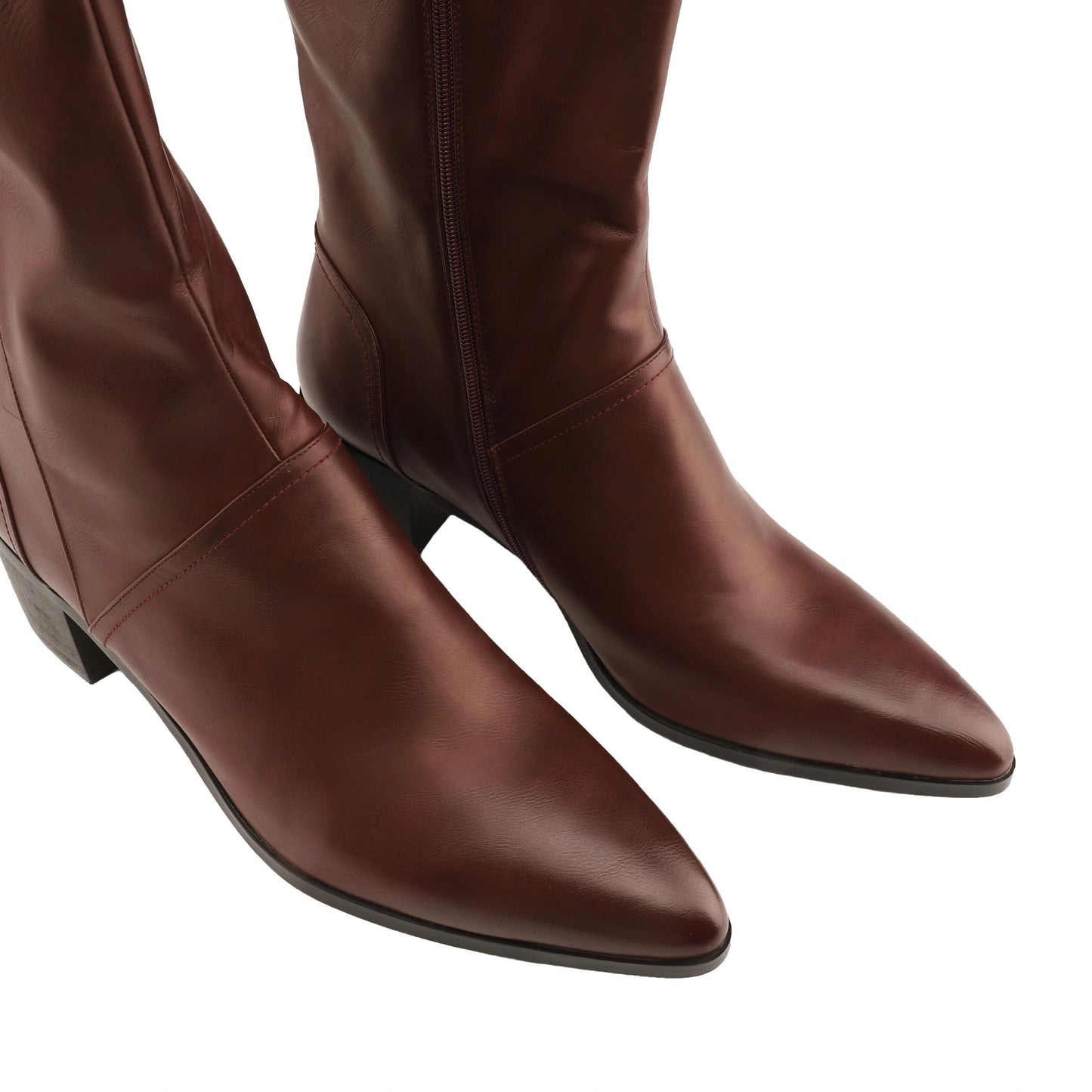 Vangel Pointed Toe Calf High Boots-Maroon
