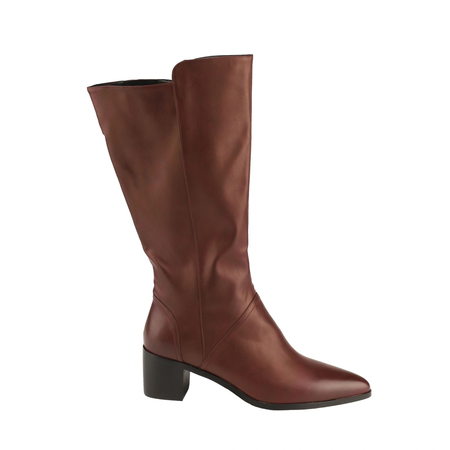 Vangel Pointed Toe Calf High Boots-Maroon