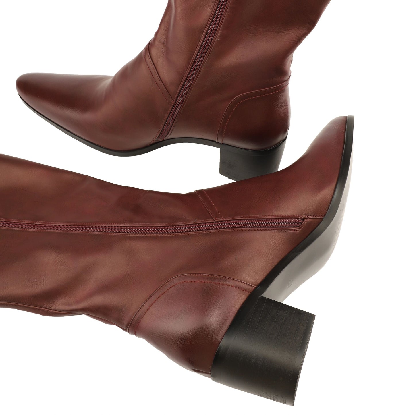 Vangel Pointed Toe Calf High Boots-Maroon