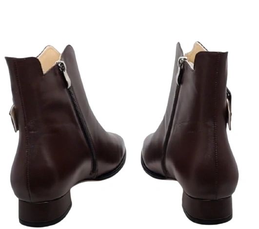 Vangel Buckle Square Heel Ankle Boots - Brown