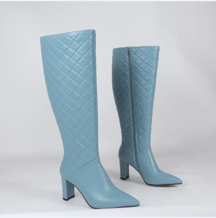 Vangel Leather Quilted Tall Boots -Teal