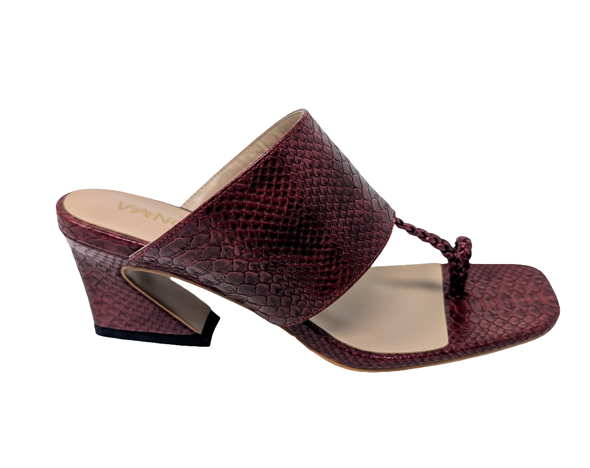 Zaynab Toe Ring T-Strap Mules- Burgundy