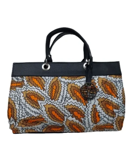 Nneoma Ankara Handbag - White/Brown/Orange