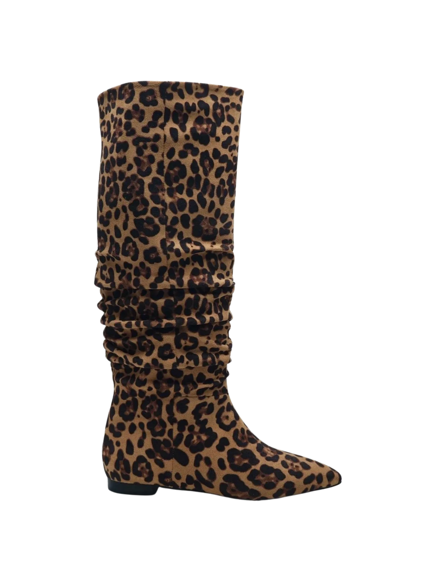 Noella Slouch Knee High Flat Boots - Leopard