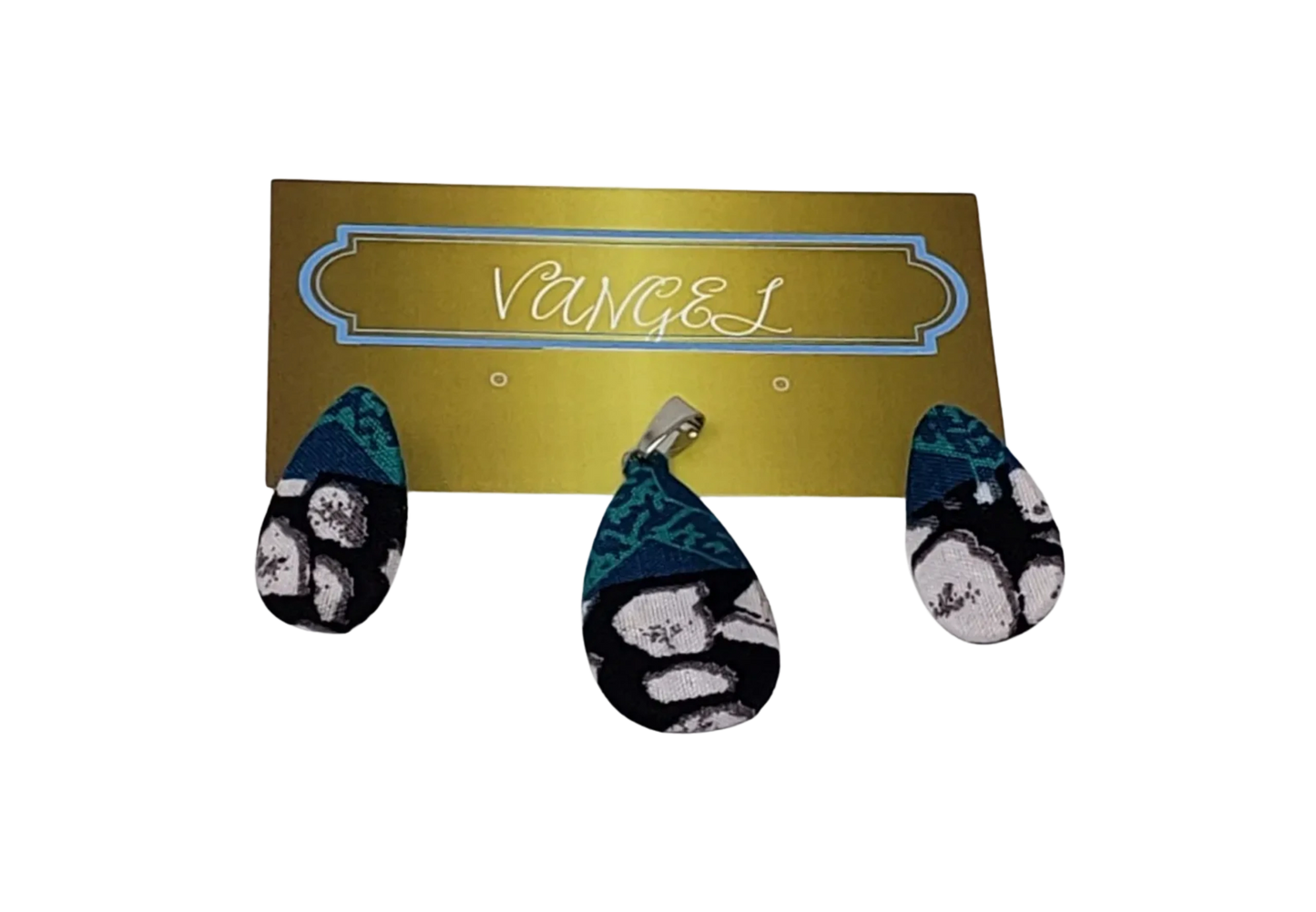 Vangel Teardrop Ankara Earrings and Pendant - Green/Blue