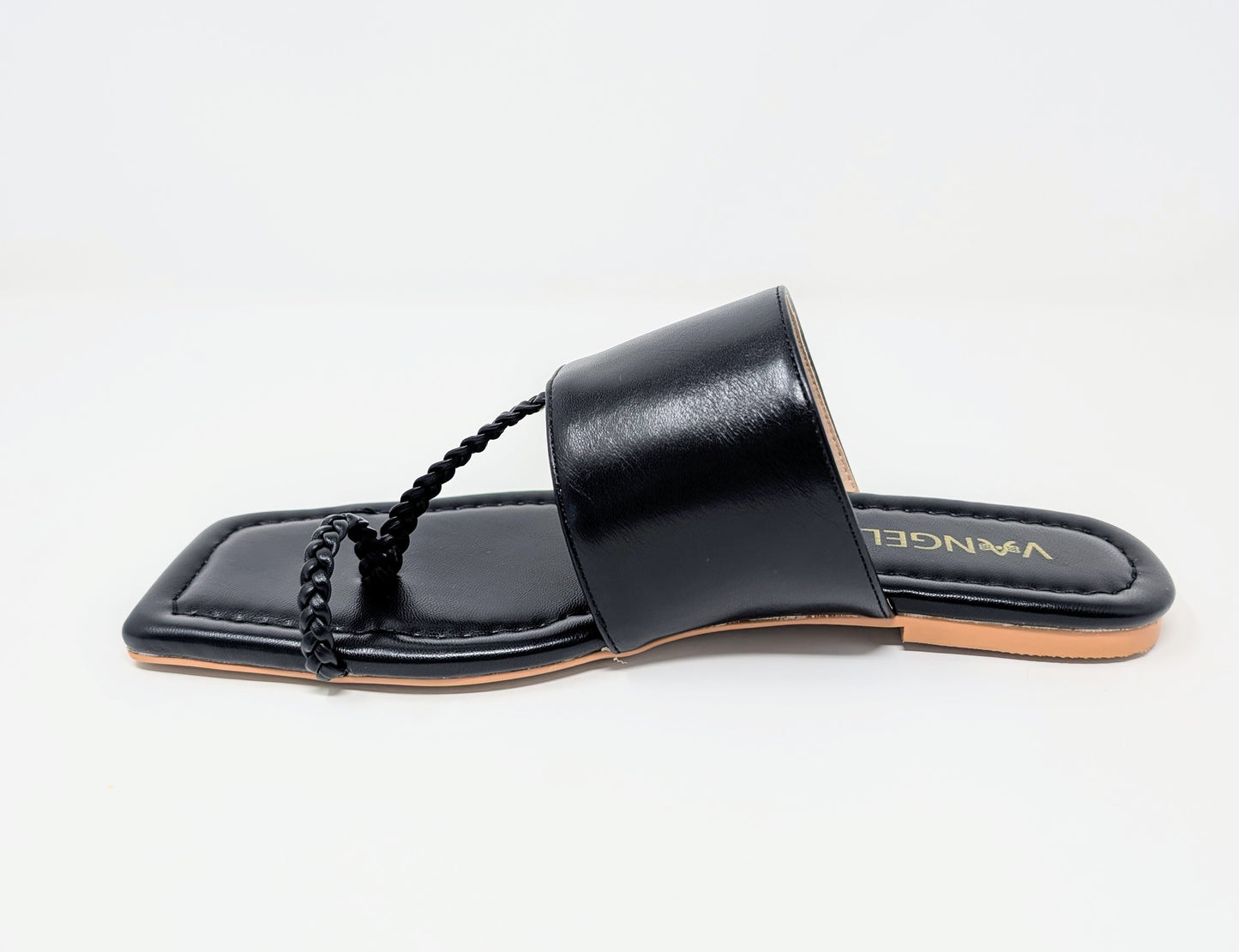 Zaynab Toe Ring T-Strap Flat Mules- Black