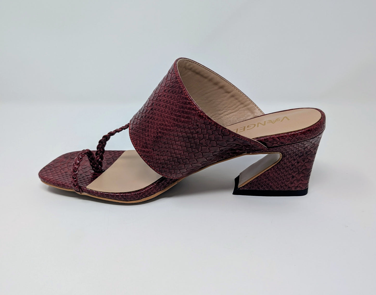 Zaynab Toe Ring T-Strap Mules- Burgundy