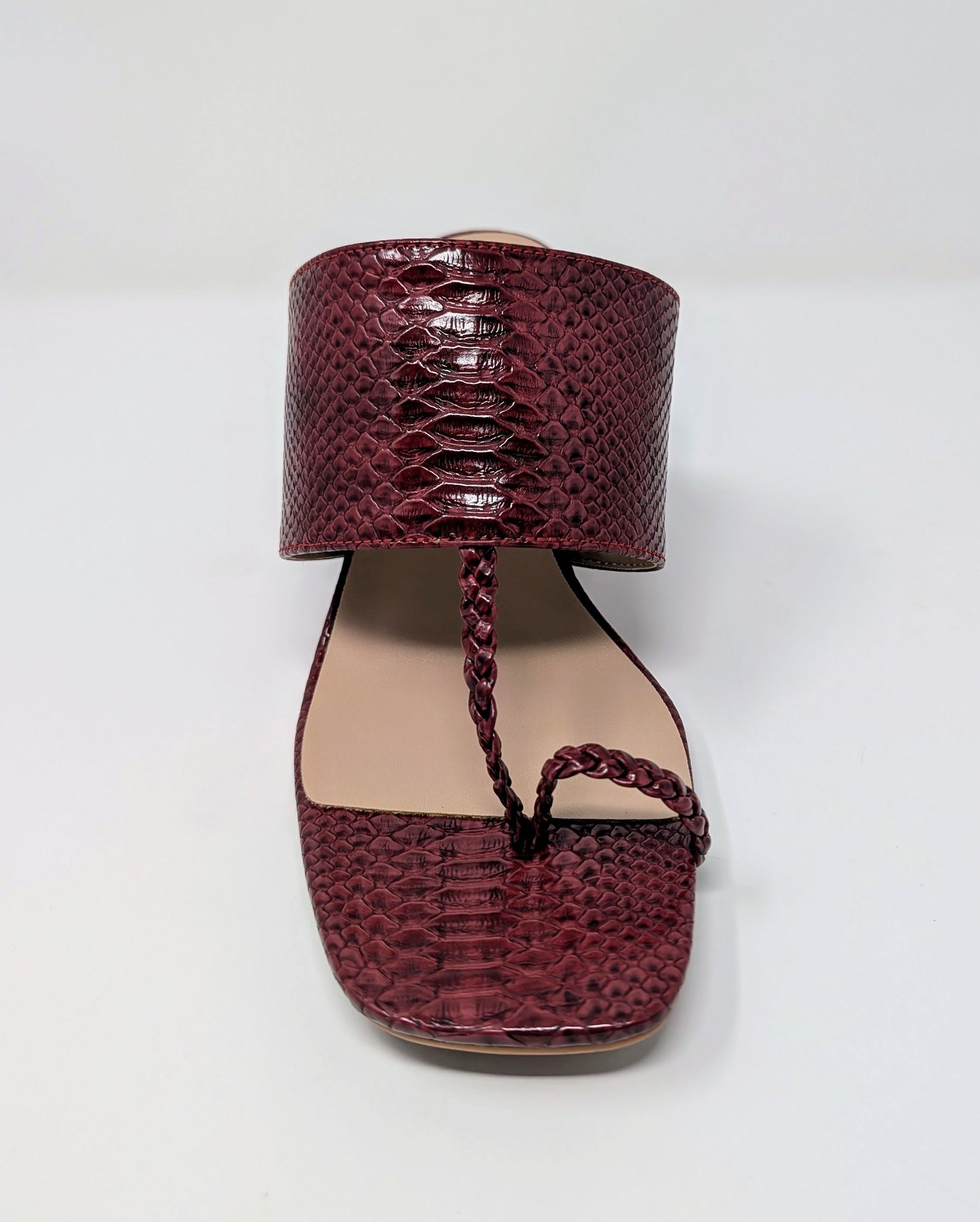 Zaynab Toe Ring T-Strap Mules- Burgundy