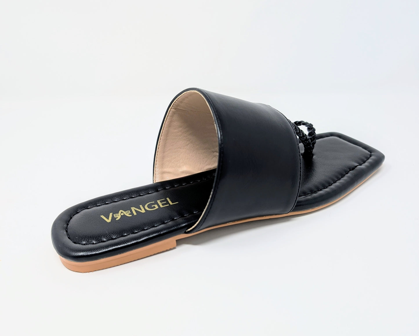 Zaynab Toe Ring T-Strap Flat Mules- Black