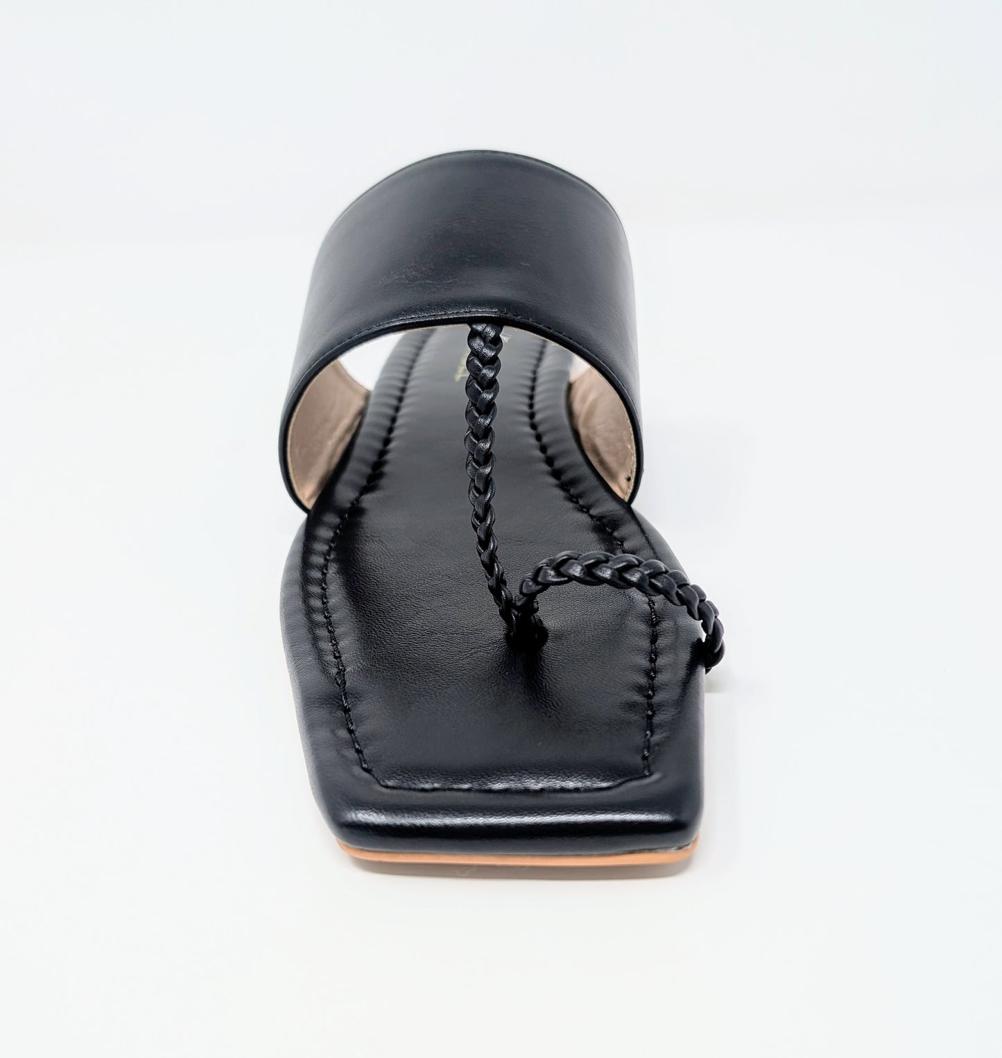 Zaynab Toe Ring T-Strap Flat Mules- Black