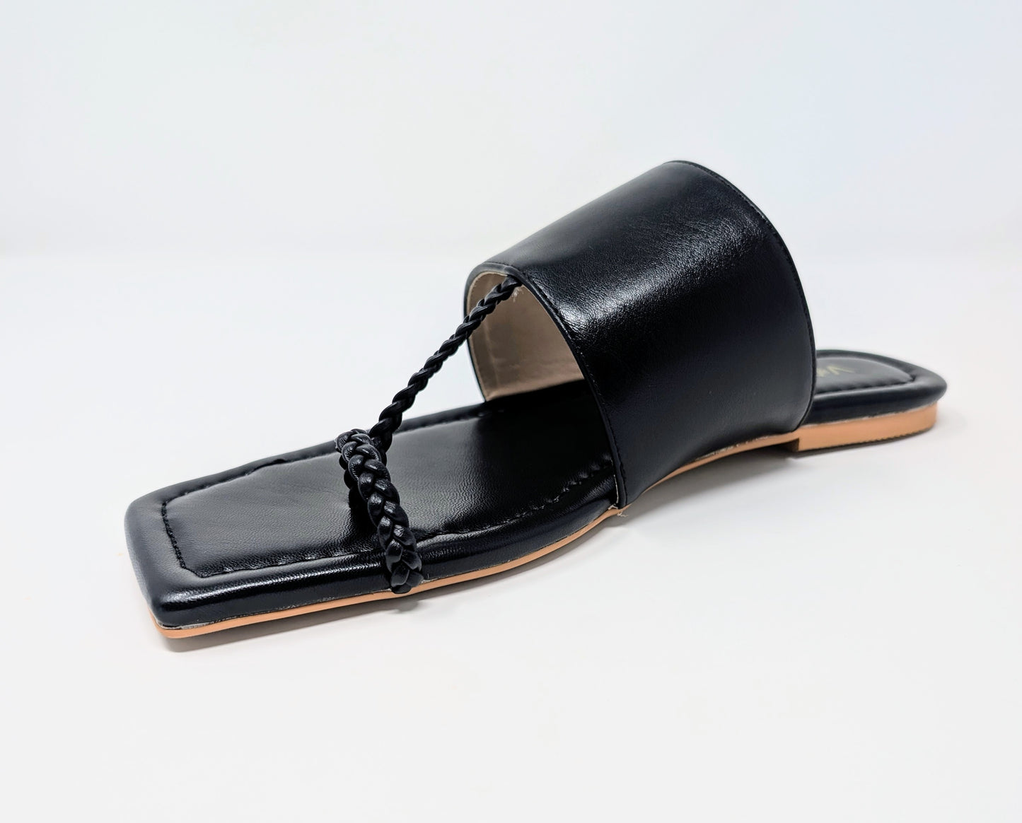 Zaynab Toe Ring T-Strap Flat Mules- Black