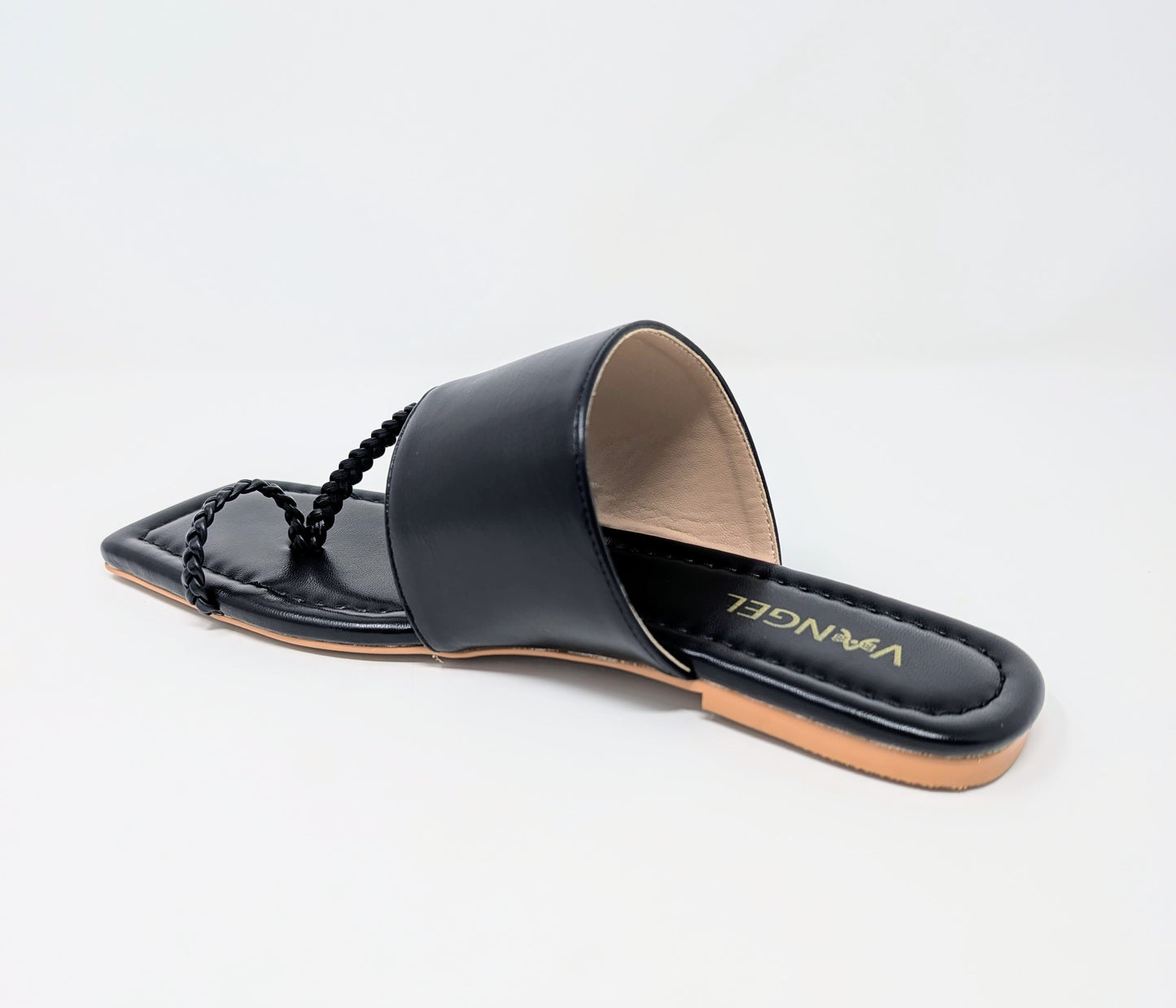 Zaynab Toe Ring T-Strap Flat Mules- Black