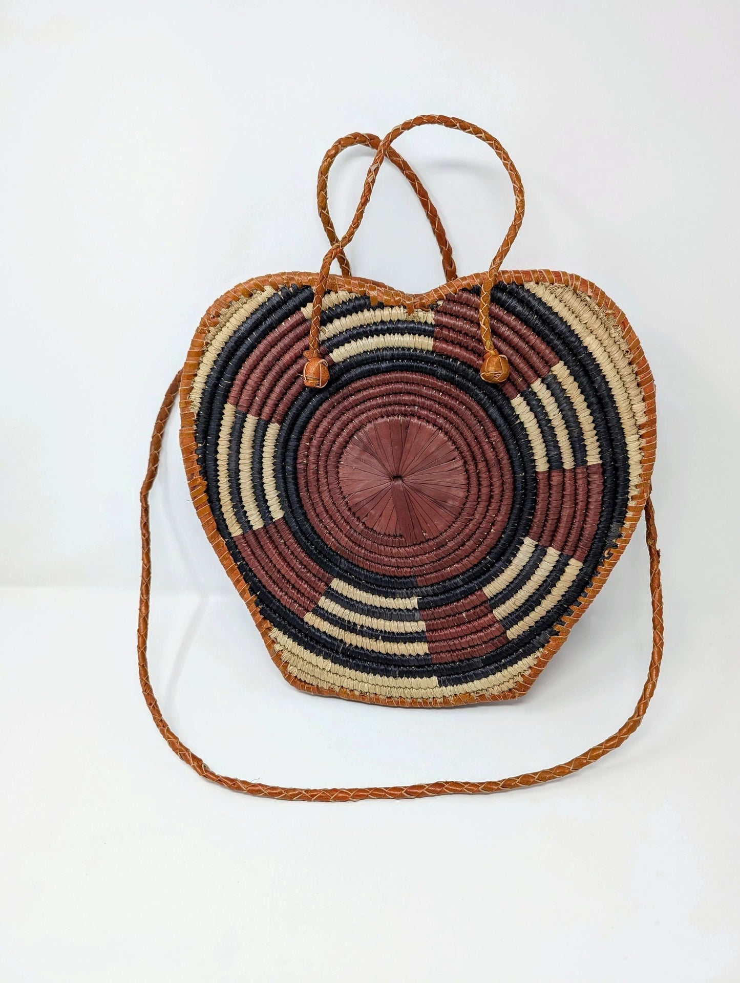 Heart Raffia/Leather Handbag - Multiple Colors