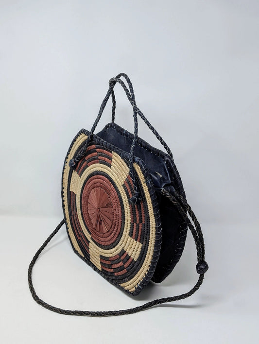 Round Raffia/Leather Handbag - Multiple Colors