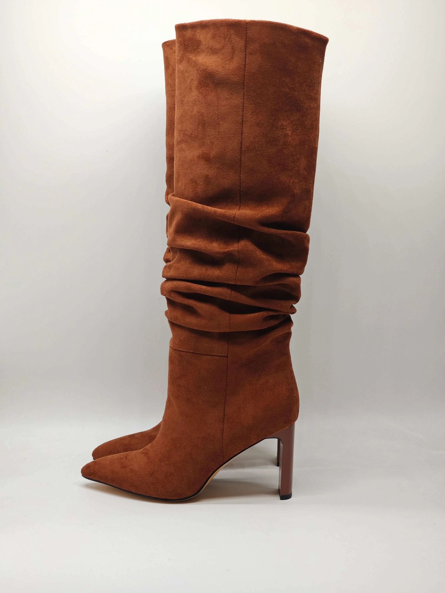 Noella Slouch Knee High Heeled Boots - Brown