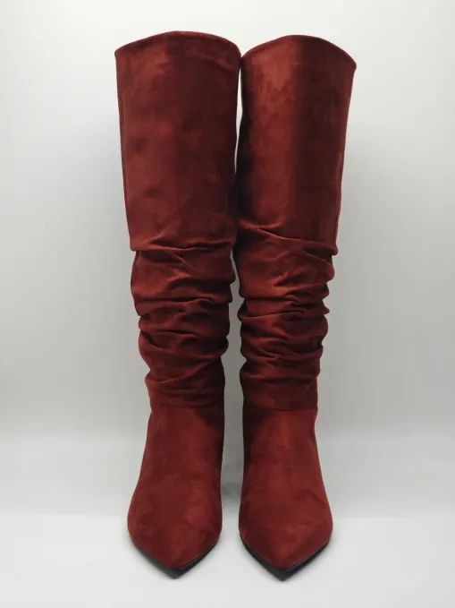 Noella Slouch Knee High Flat Boots - Burgundy