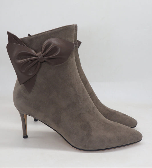 Vangel Bow Ankle Booties - Taupe