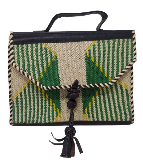 Vangel Rectangular Raffia Bags - Green/Black