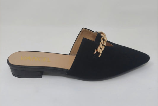 Zoey Pointed Toe Flat Mules - Black
